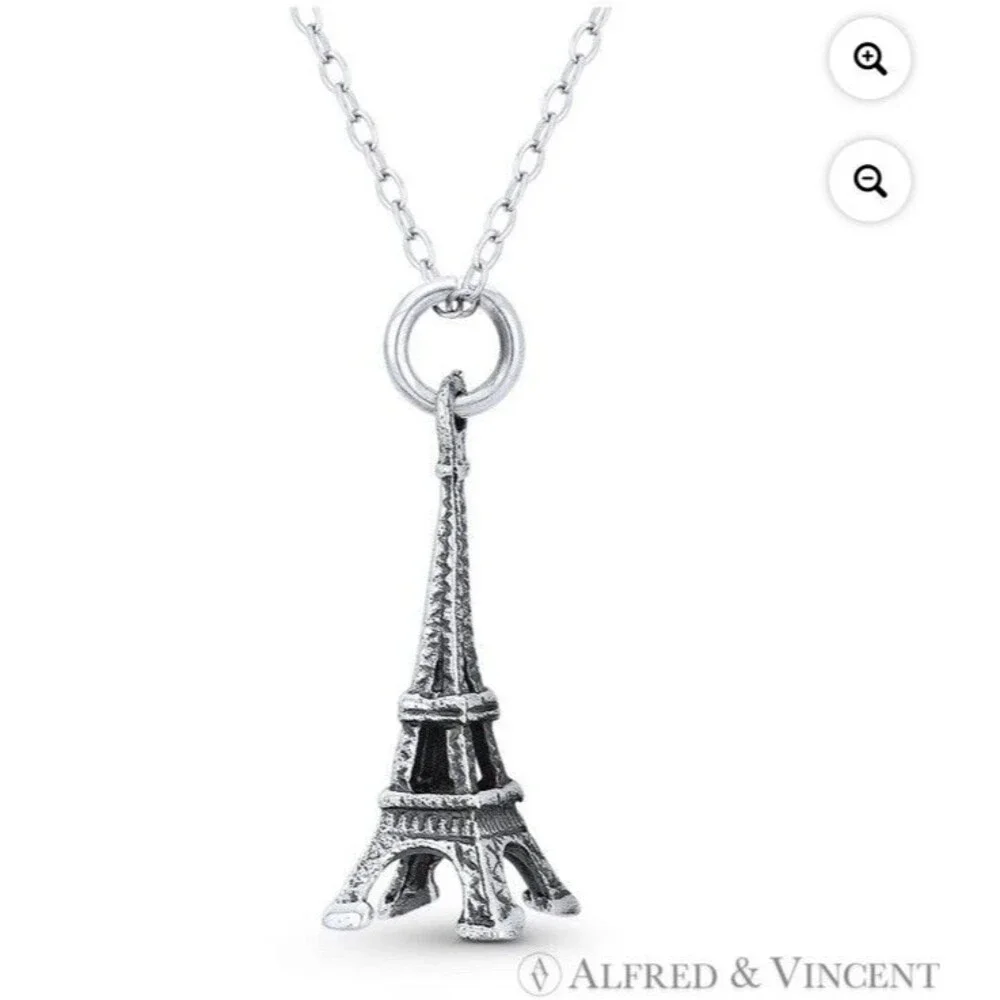 Eiffel Tower Traveler Landmark Charm 3D Pendant in Oxidized .925 Sterling Silver